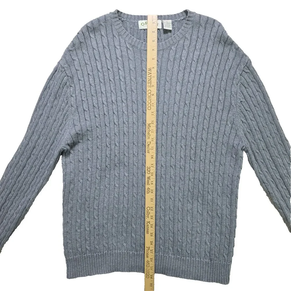 Orvis 100% Cotton Gray Cable Knit Sweater Men's Size Large